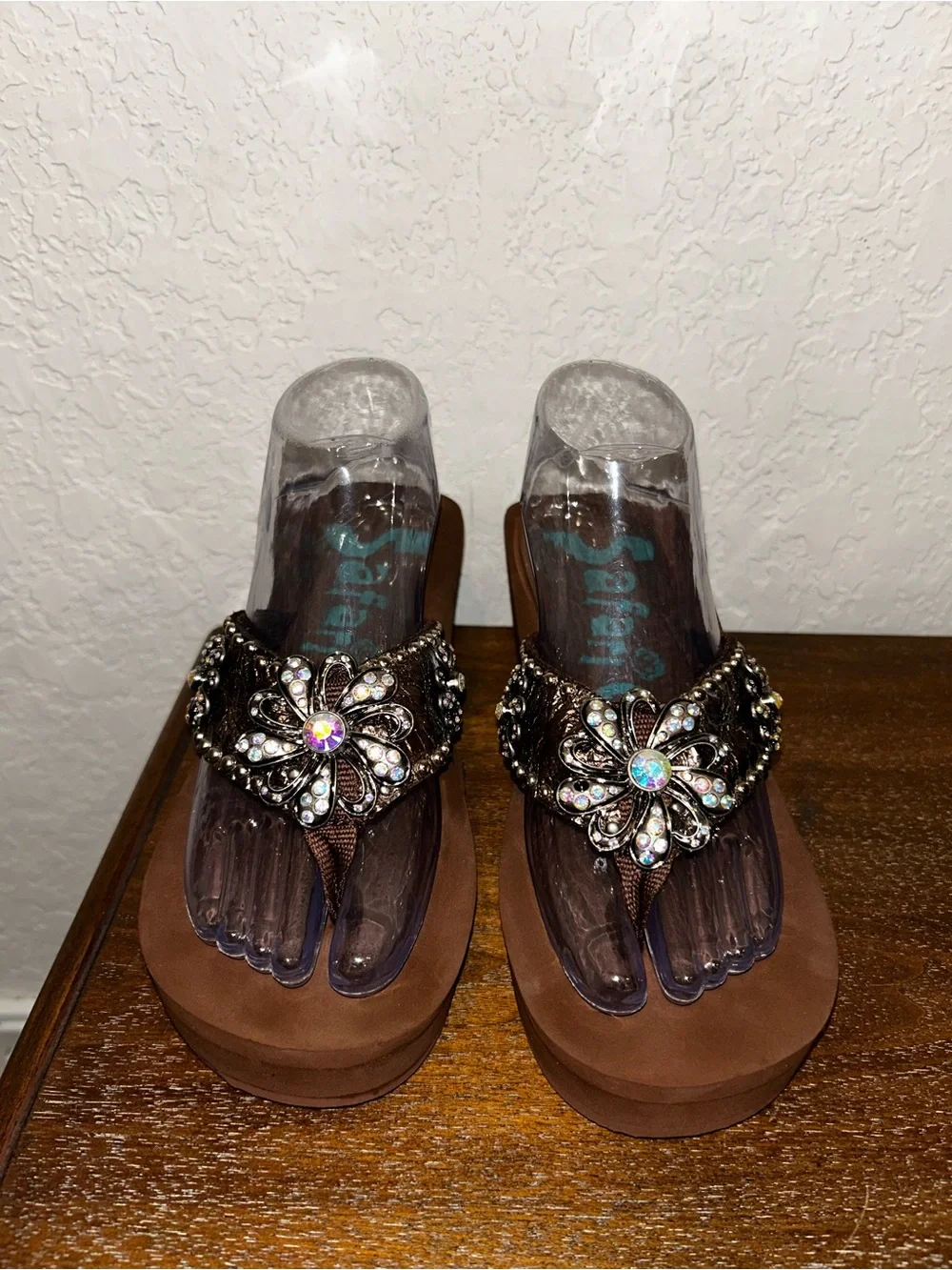 Safari Girl Jeweled Western Chunky Platform Thong Sandal Shoes